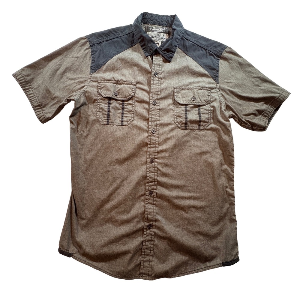 Broken Threads Button Down Shirt Mens Large Gray Black Contrast Yoke Western SS - Picture 2 of 8